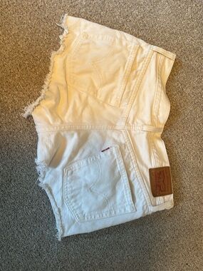 Levi's White Denim Frayed Hem Shorts